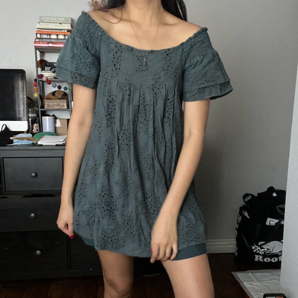 Sage/Forest Green mini off-shoulder dress